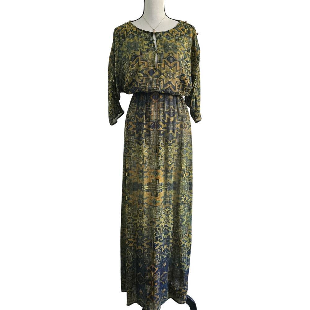 Twelfth Street Cynthia Vincent Silk Maxi Dress Boho Tribal Sz 4 Resort festival